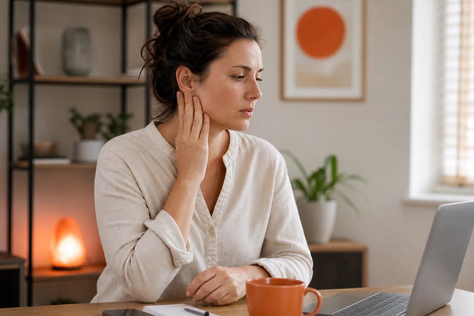 person checking common jaw pain triggers and posture