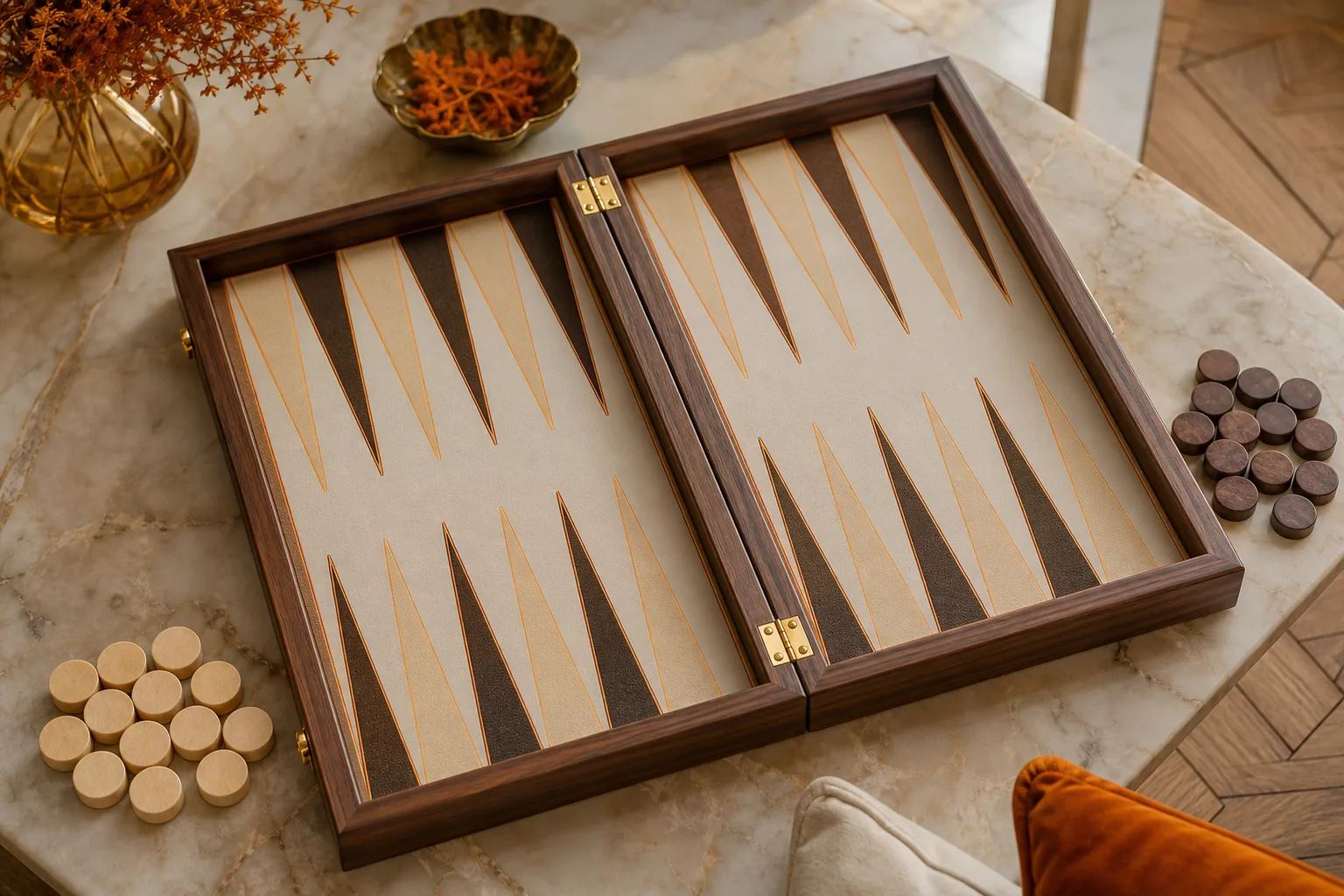 backgammon board layout showing 24 points and opposing directions of play.
