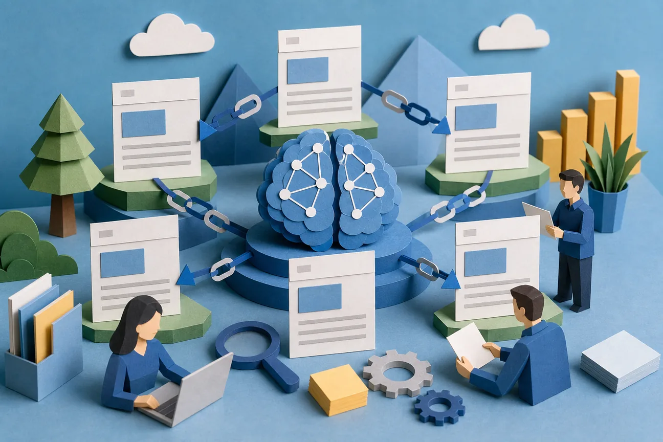 Papercraft illustration of Best AI Internal Linking Tools for SEO Agencies