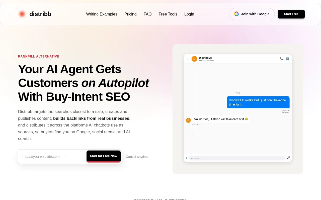 Screenshot of the RankPill website