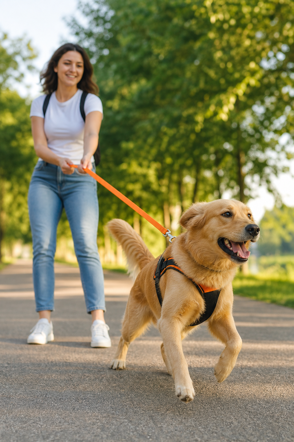 A photorealistic image related to how-to-stop-dog-from-pulling-on-leash. Alt: how-to-stop-dog-from-pulling-on-leash