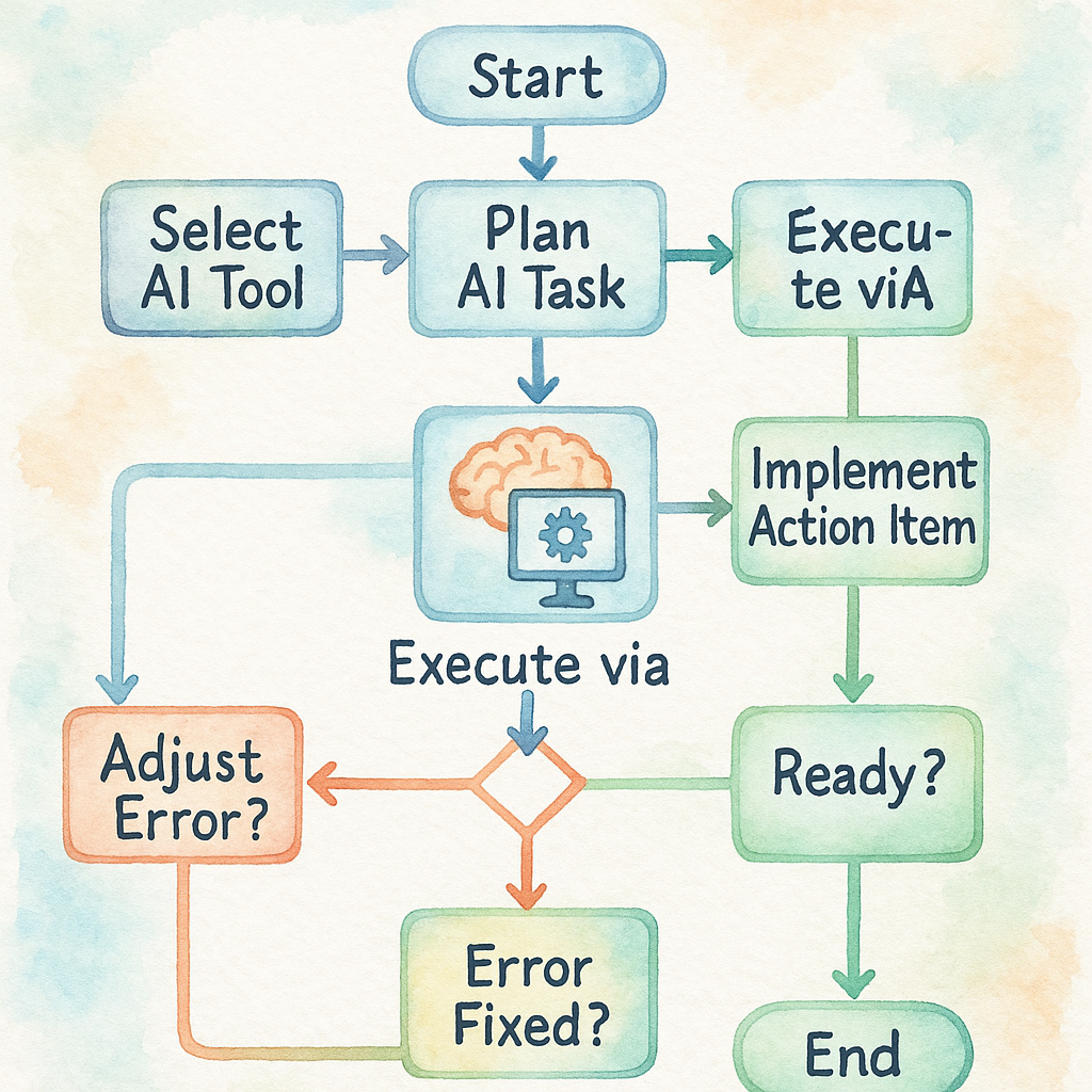 Detailed flowchart of an automate SEO readiness checklist workflow integrating AI tools and action items. Alt: Automate SEO readiness checklist steps illustrated clearly with AI integration.