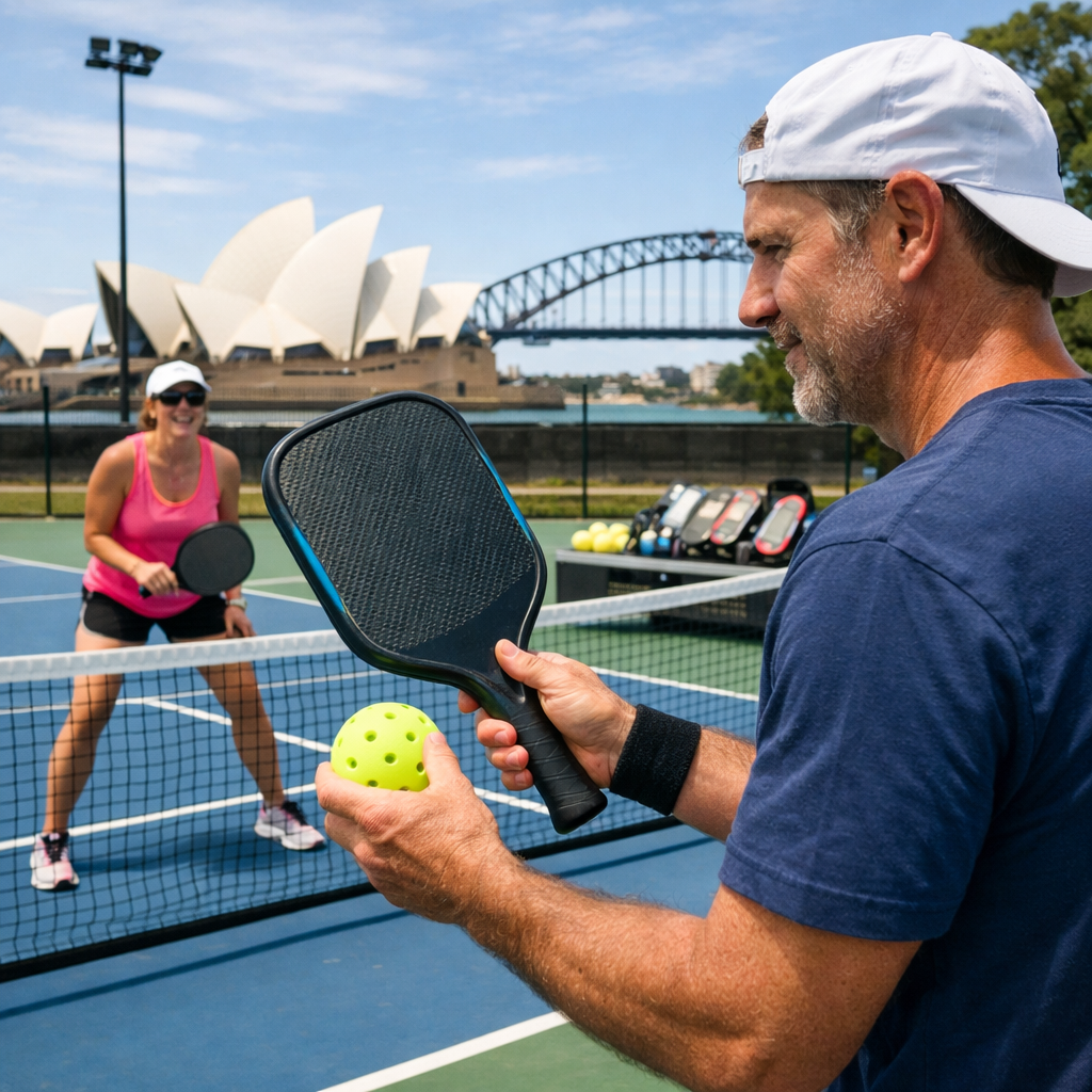 A photorealistic image related to how-to-test-a-pickleball-paddle-before-buying. Alt: how-to-test-a-pickleball-paddle-before-buying