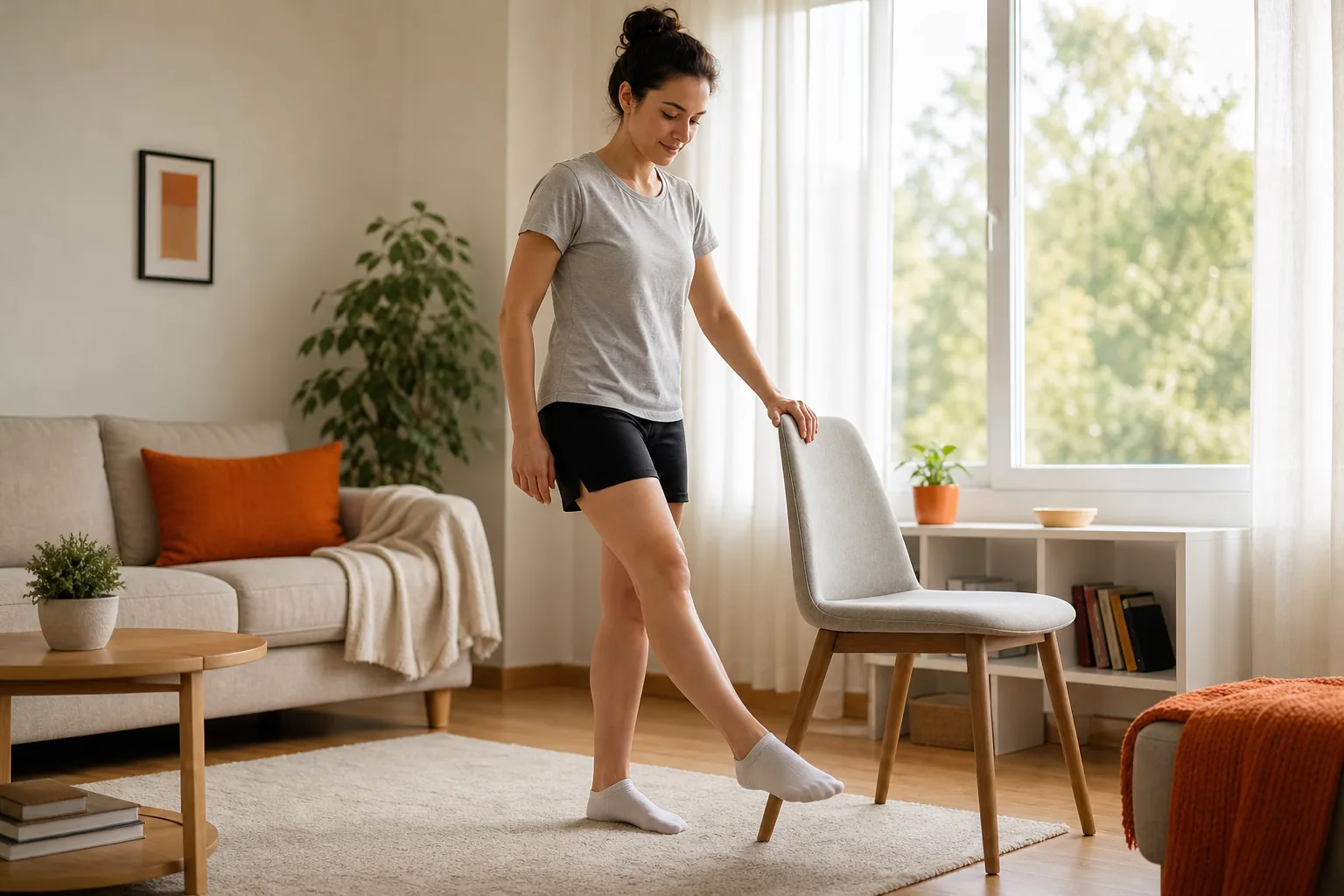 Gentle pain-free movement during recovery from a muscle strain.