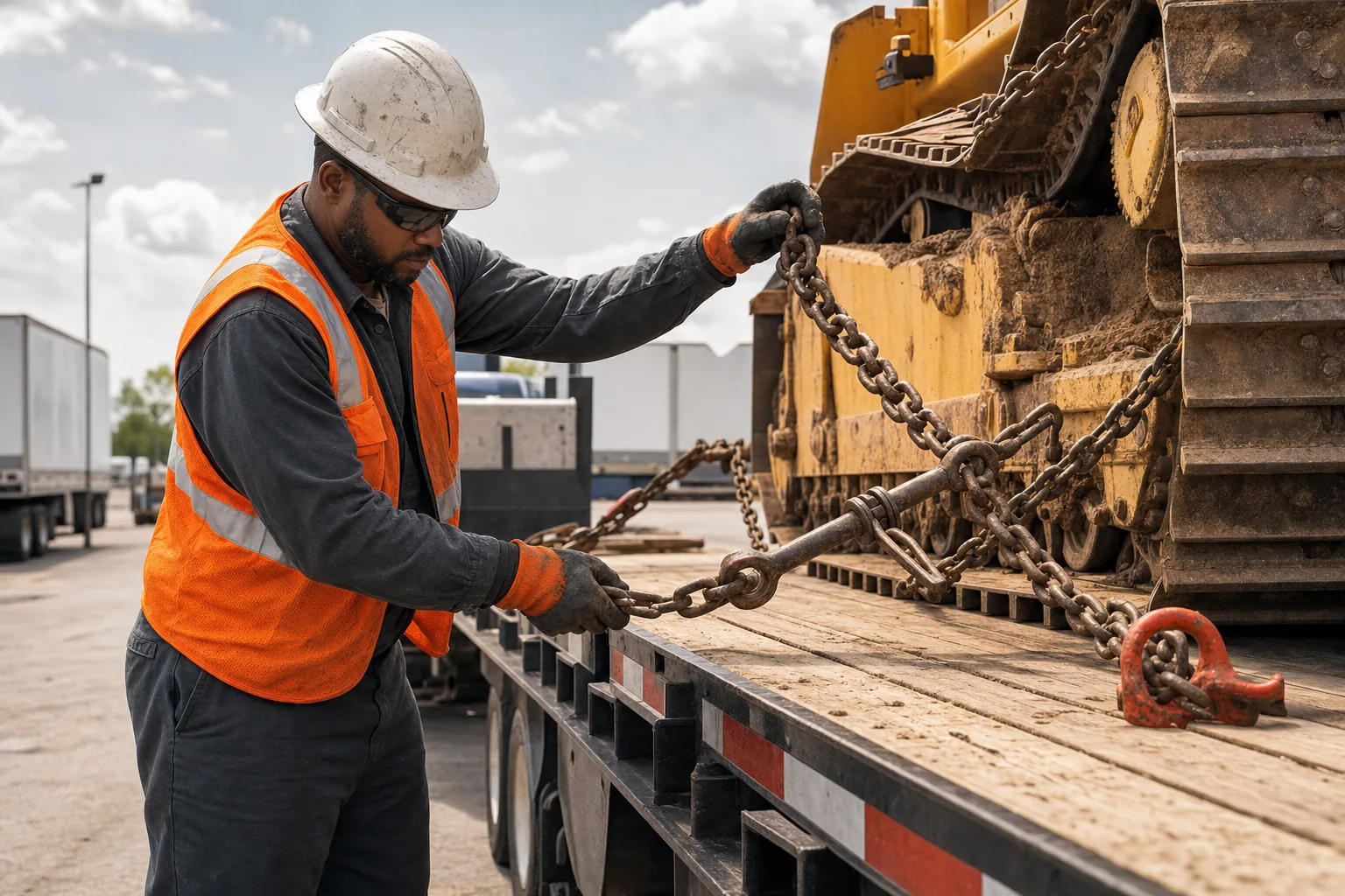 Routing transport chain over cargo before fitting a binder.