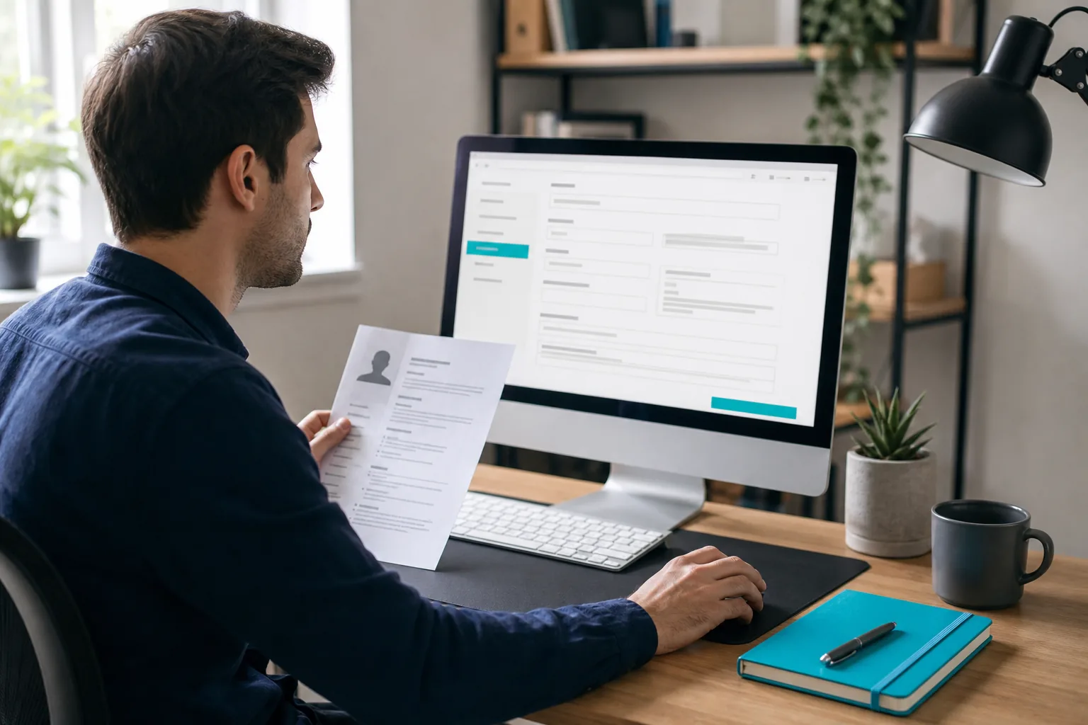 Job seeker reviewing an AI-filled job application before submission.