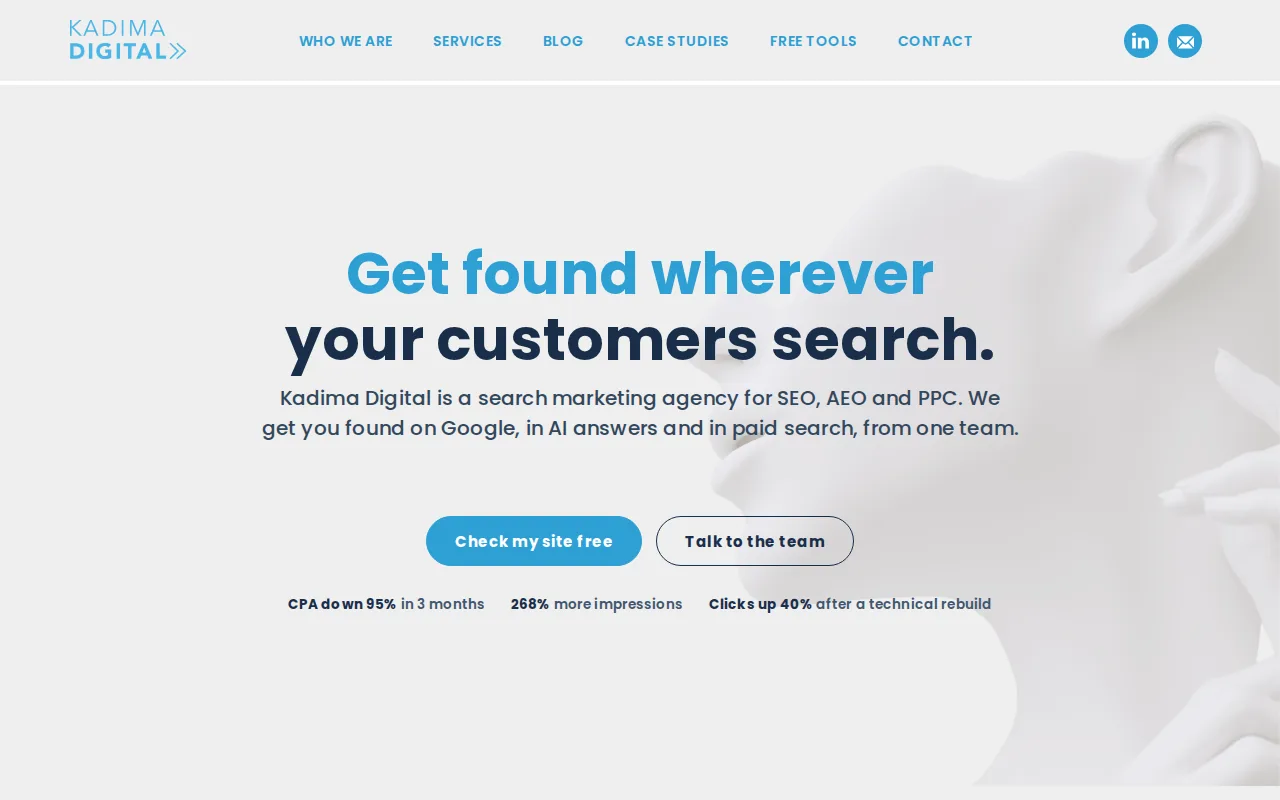 Best HVAC SEO Agencies for US Service Companies 1 Screenshot of the Kadima Digital website