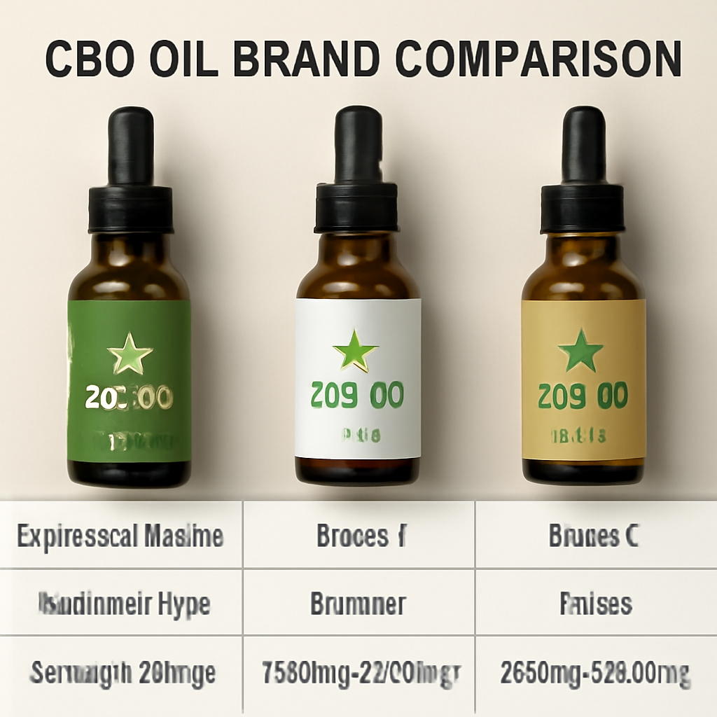 A comparative chart showing three CBD oil brands, highlighting extraction method, spectrum type, and strength range. Alt: CBD oil brand comparison chart.