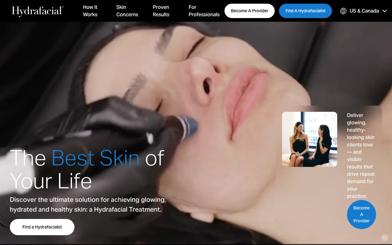 Screenshot of the HydraFacial website