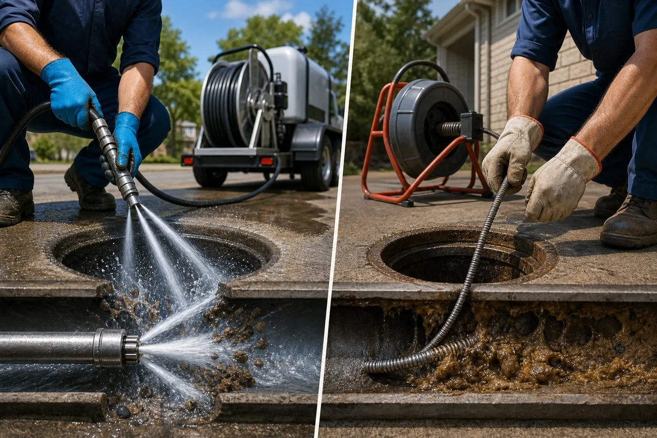 Editorial illustration for Best Options for Hydro Jetting vs Snaking a Drain