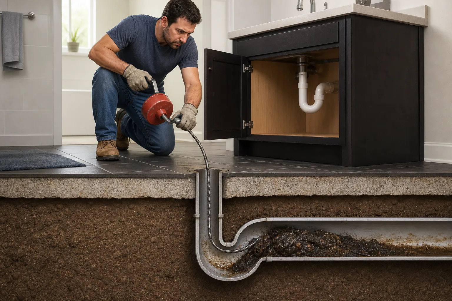 Manual Drain Snake: visual reference for 5. Manual Drain Snake , Hand‑Operated Spot Fix