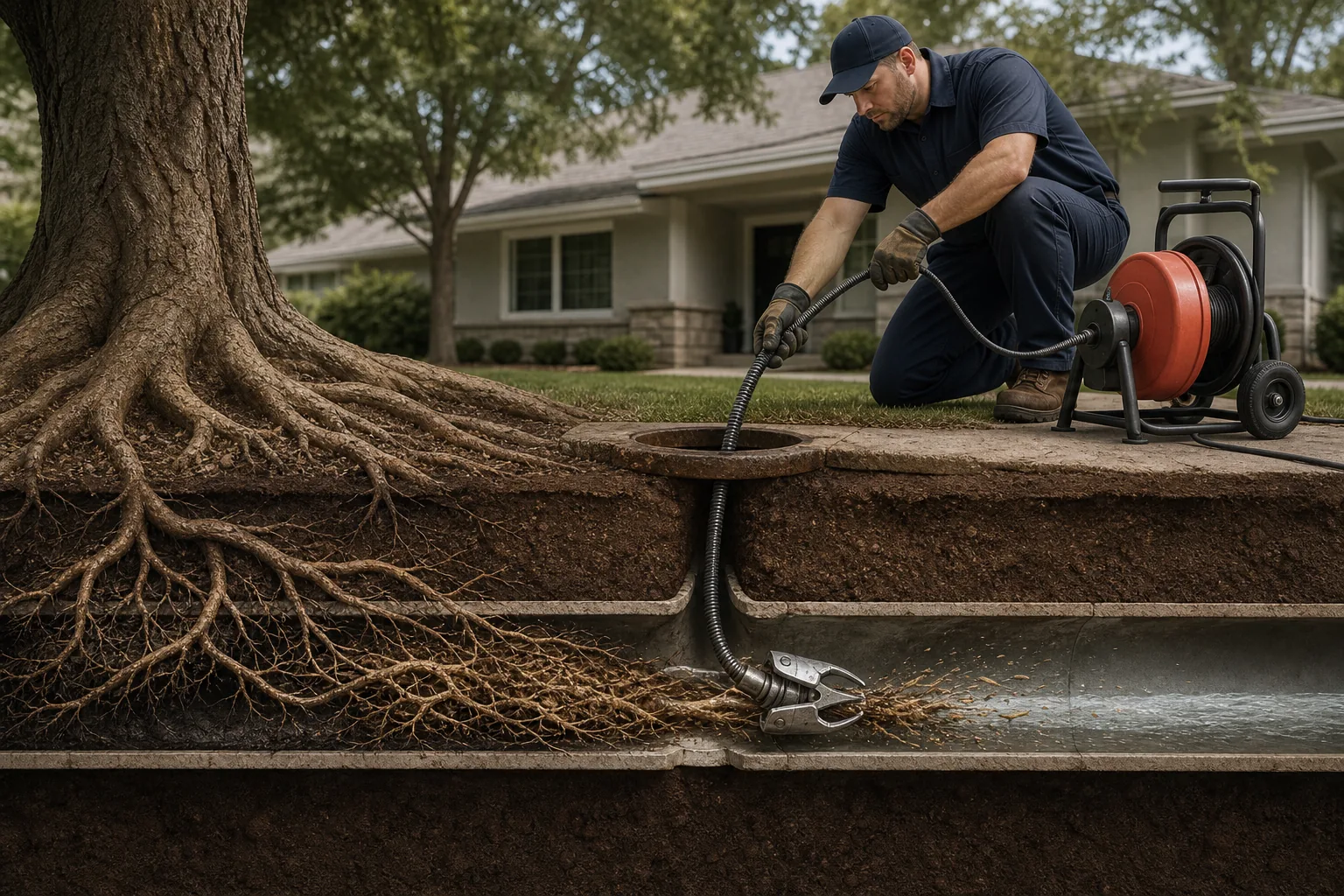 Rooter Service (Mechanical Drain Snake): visual reference for 7. Rooter Service (Mechanical Drain Snake) , Tree‑Root Removal