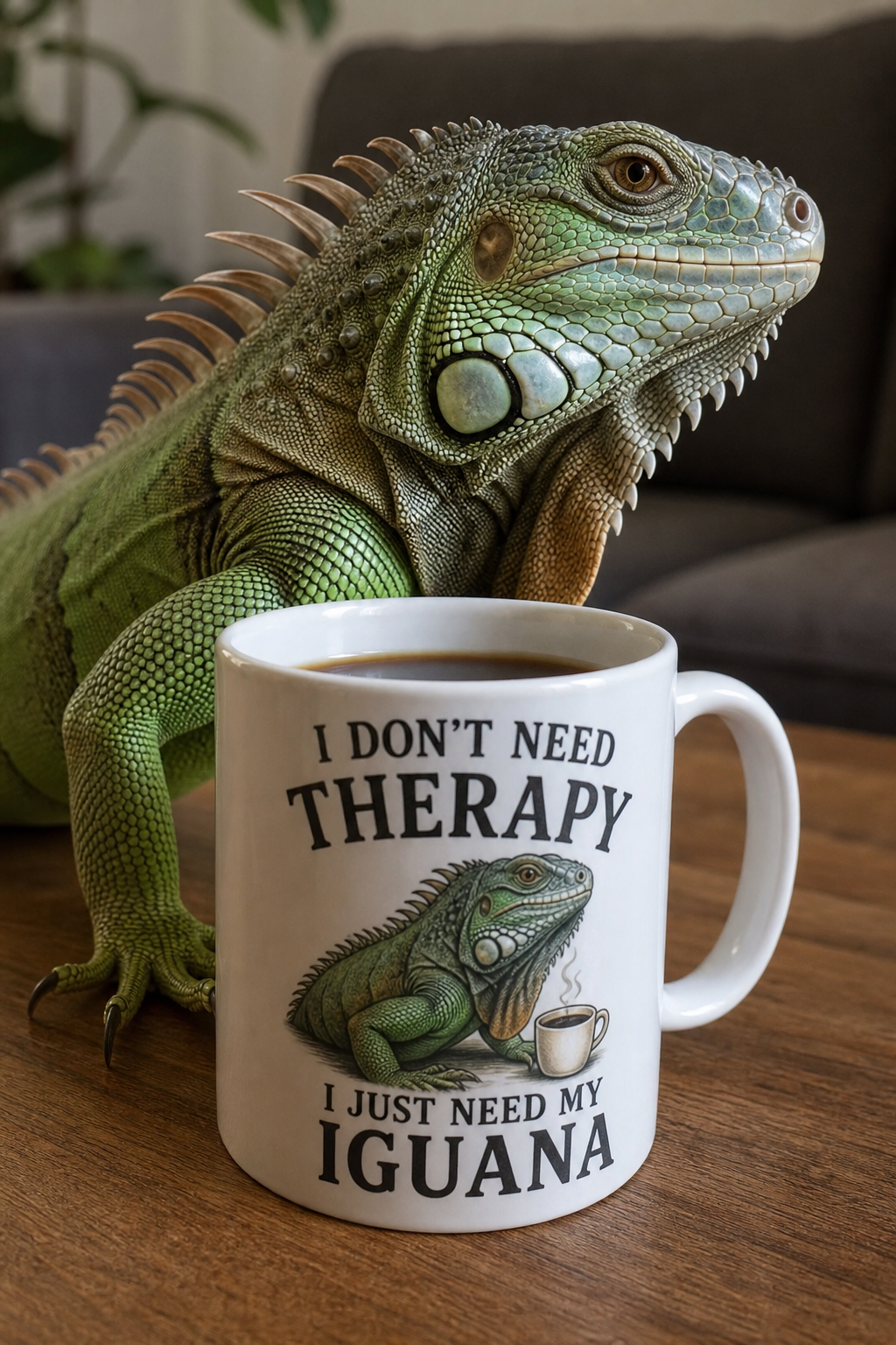 A photorealistic image related to iguana-coffee-mug-review. Alt: iguana-coffee-mug-review