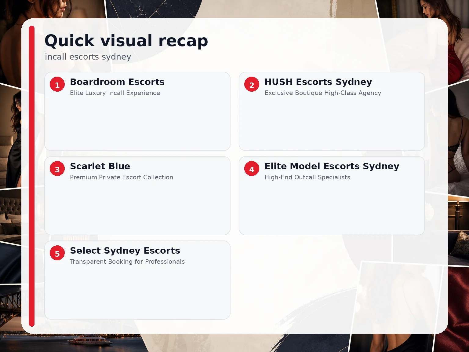 Visual summary of the options compared for incall escorts sydney