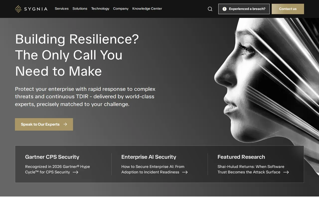 Screenshot of the Sygnia website