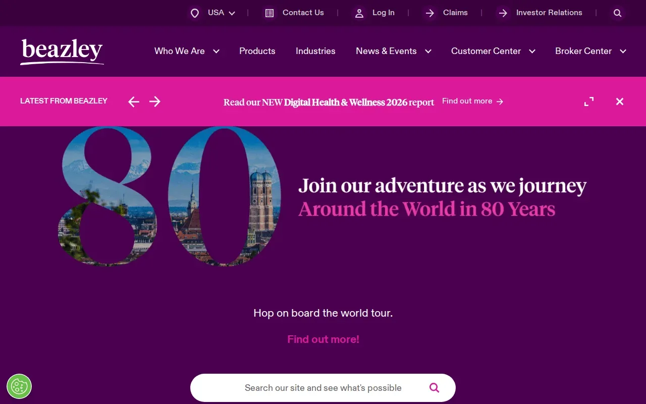 Screenshot of the Beazley website