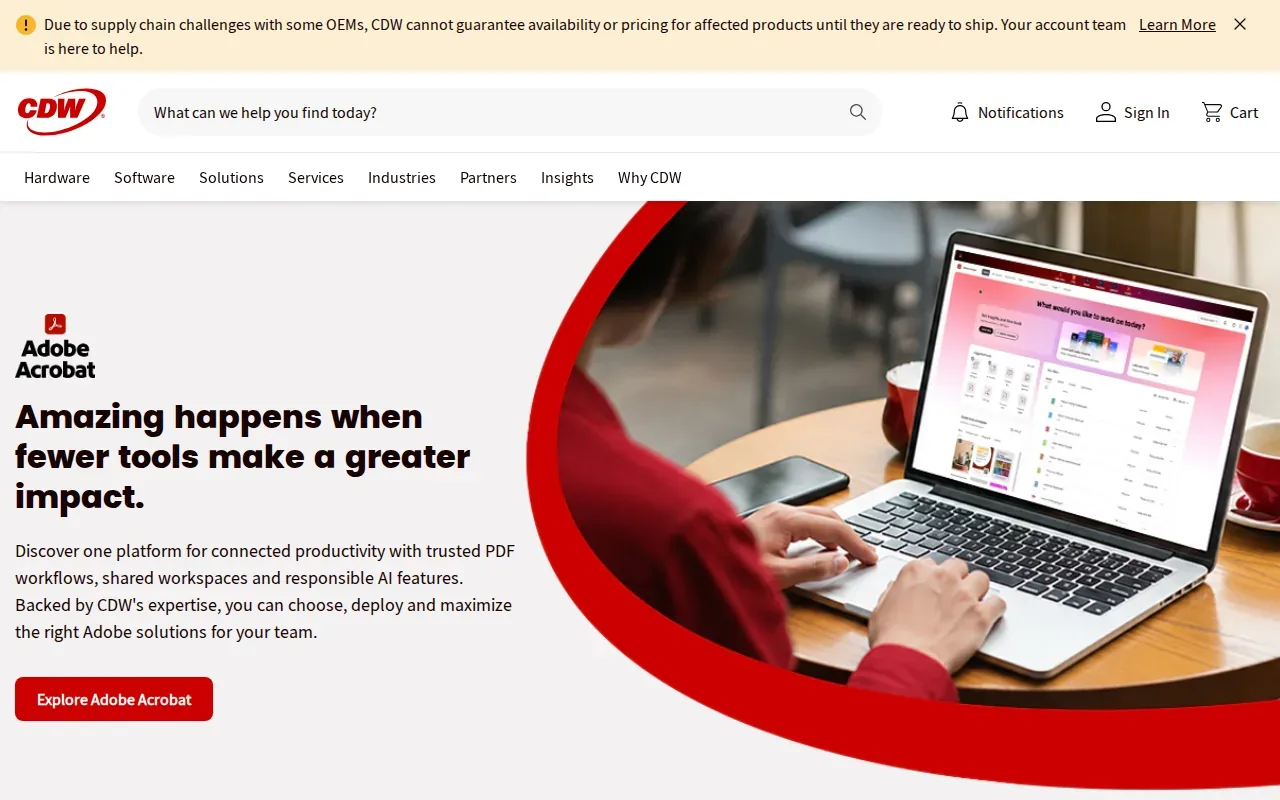 Screenshot of the CDW website