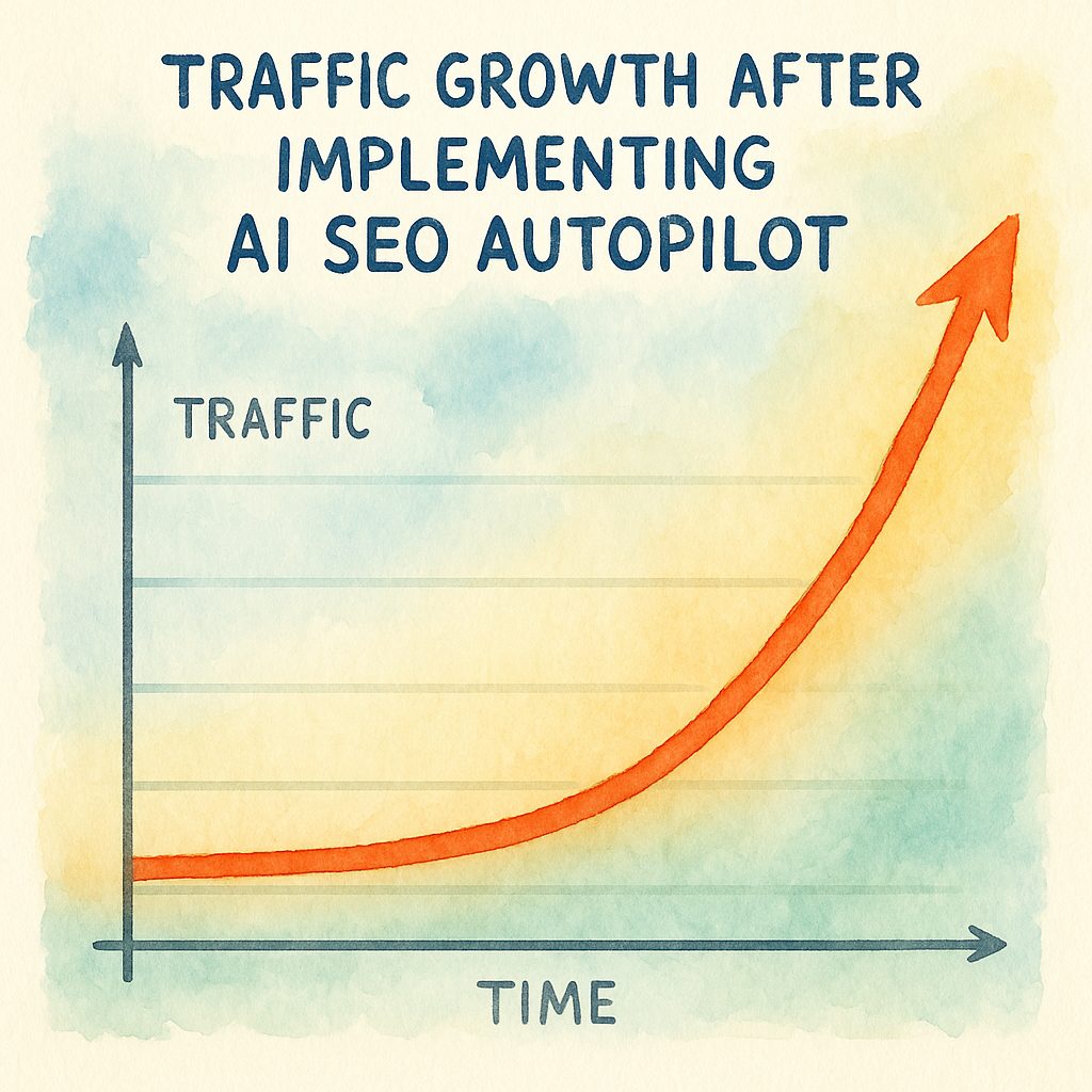 Graph showing traffic growth curve after implementing AI SEO autopilot. Alt: AI SEO autopilot platform review and setup guide traffic growth chart.