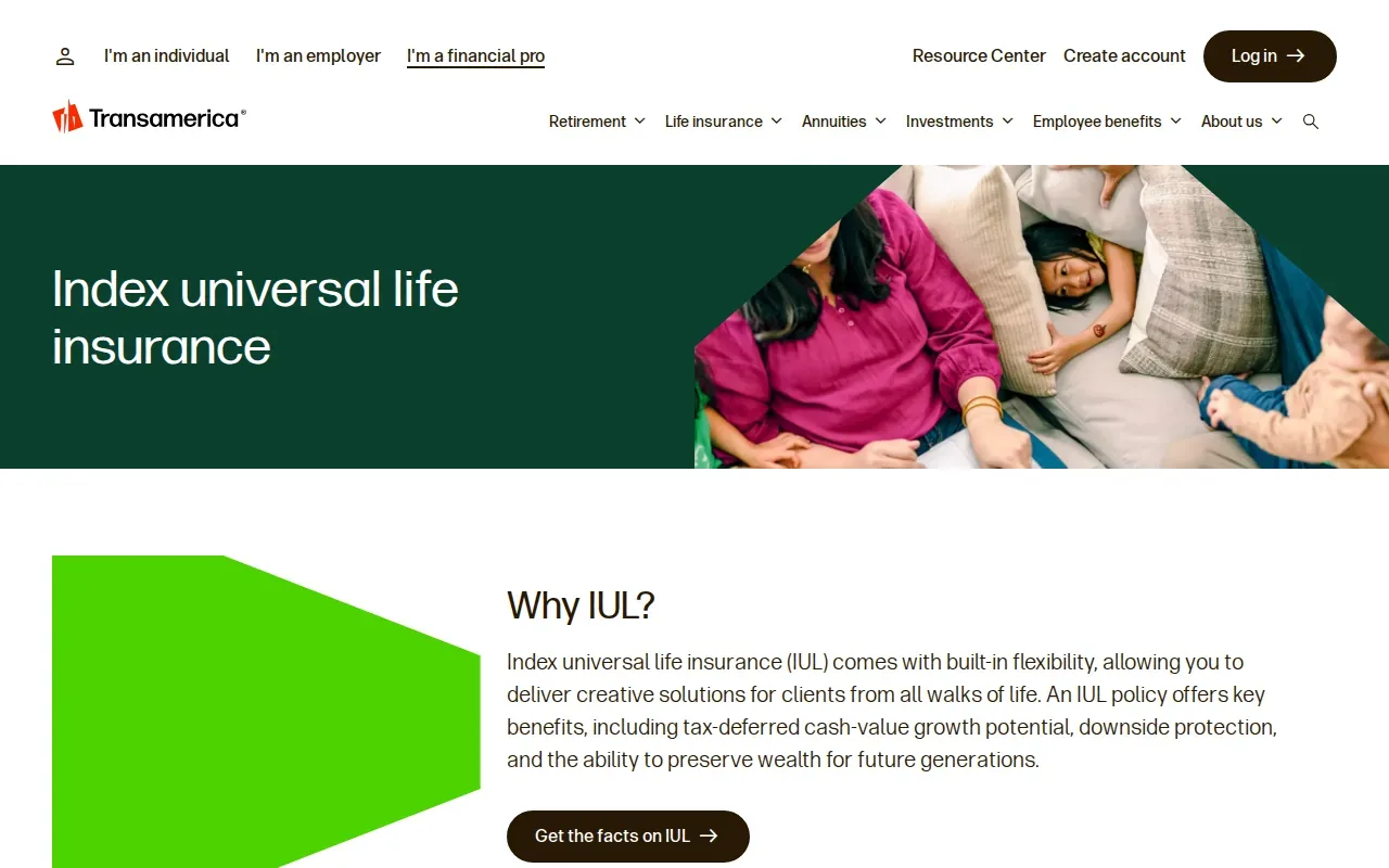 Screenshot of the Transamerica Financial Foundation IUL website