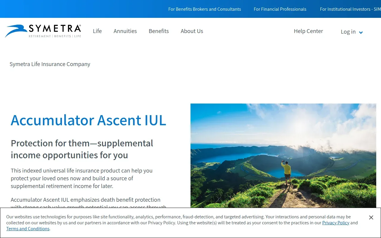 Screenshot of the Accumulator Ascent by Symetra website