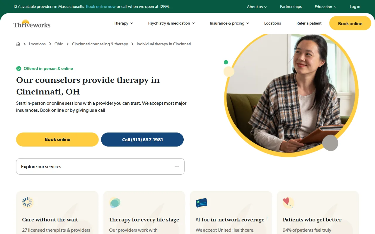 Screenshot of the Thriveworks website