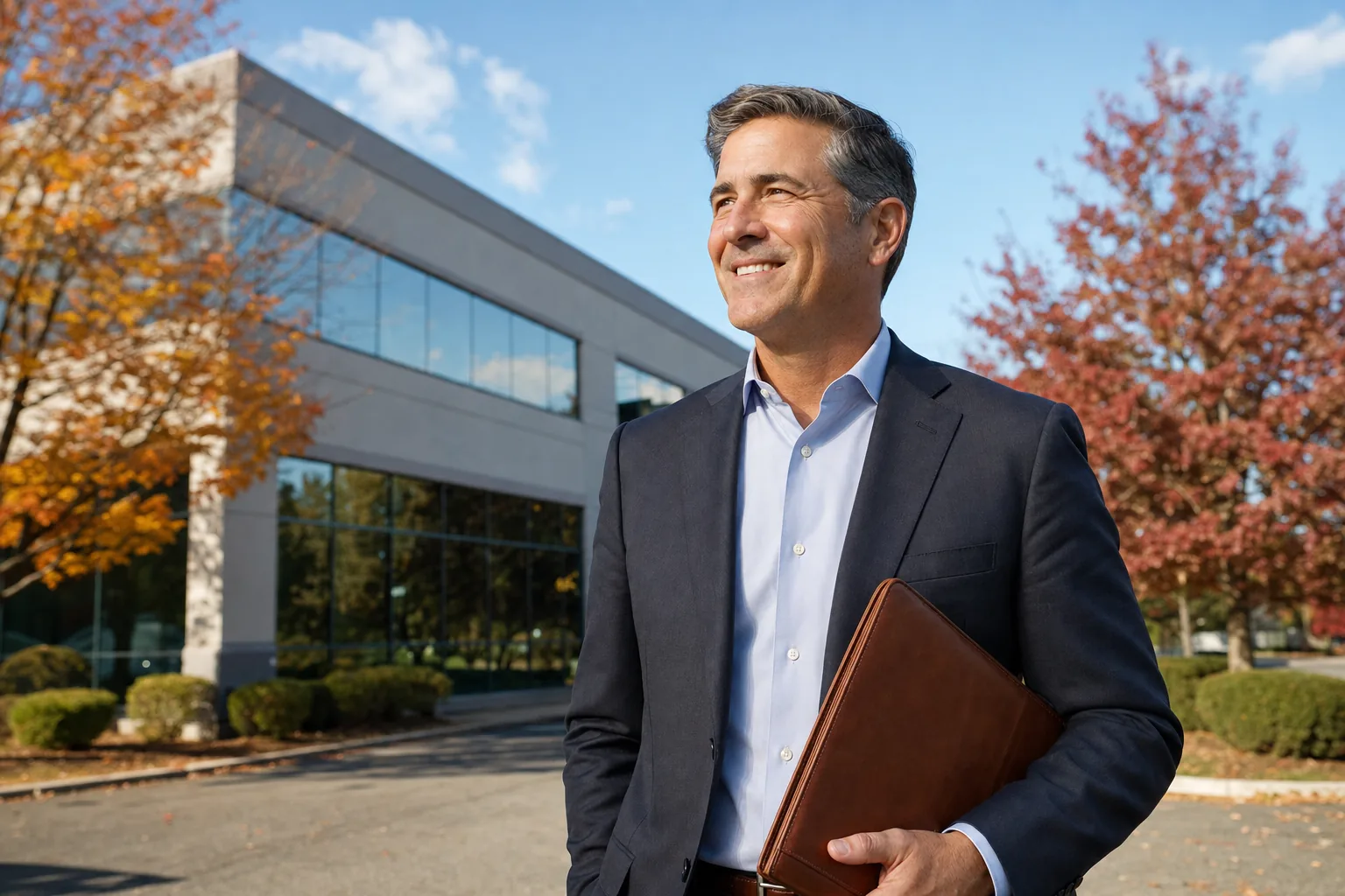 Owner and adviser planning industrial property marketing and buyer tours.