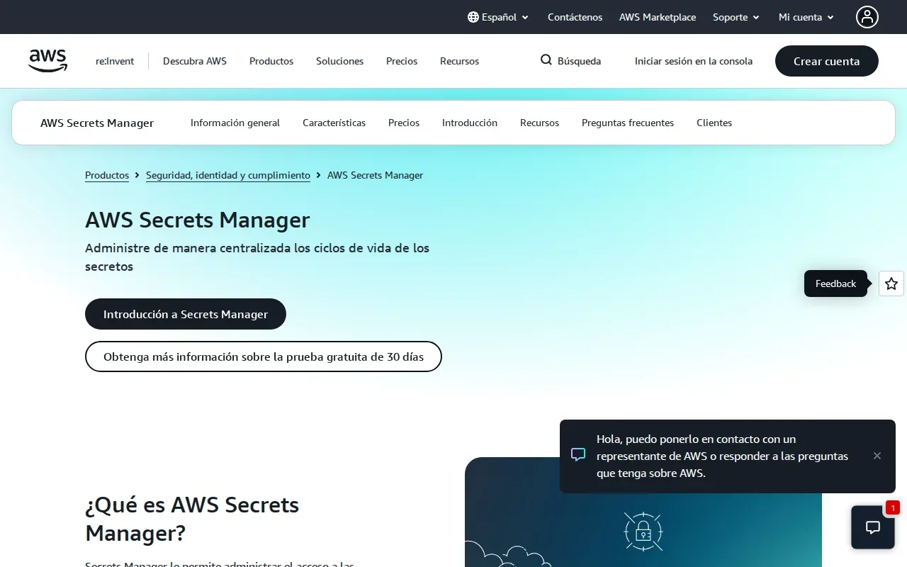 Screenshot of the AWS Secrets Manager website
