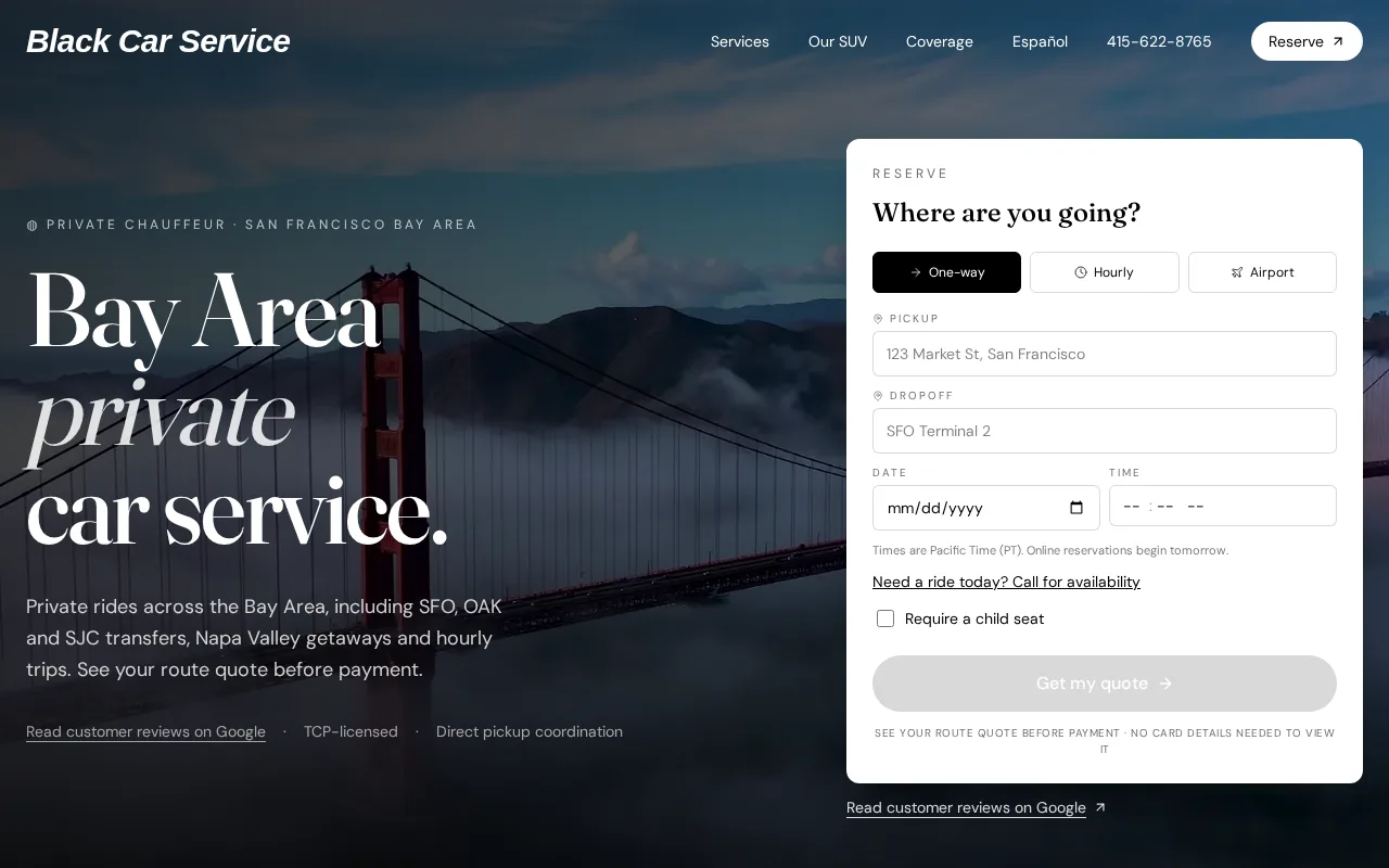 Screenshot of the Black Car Service website