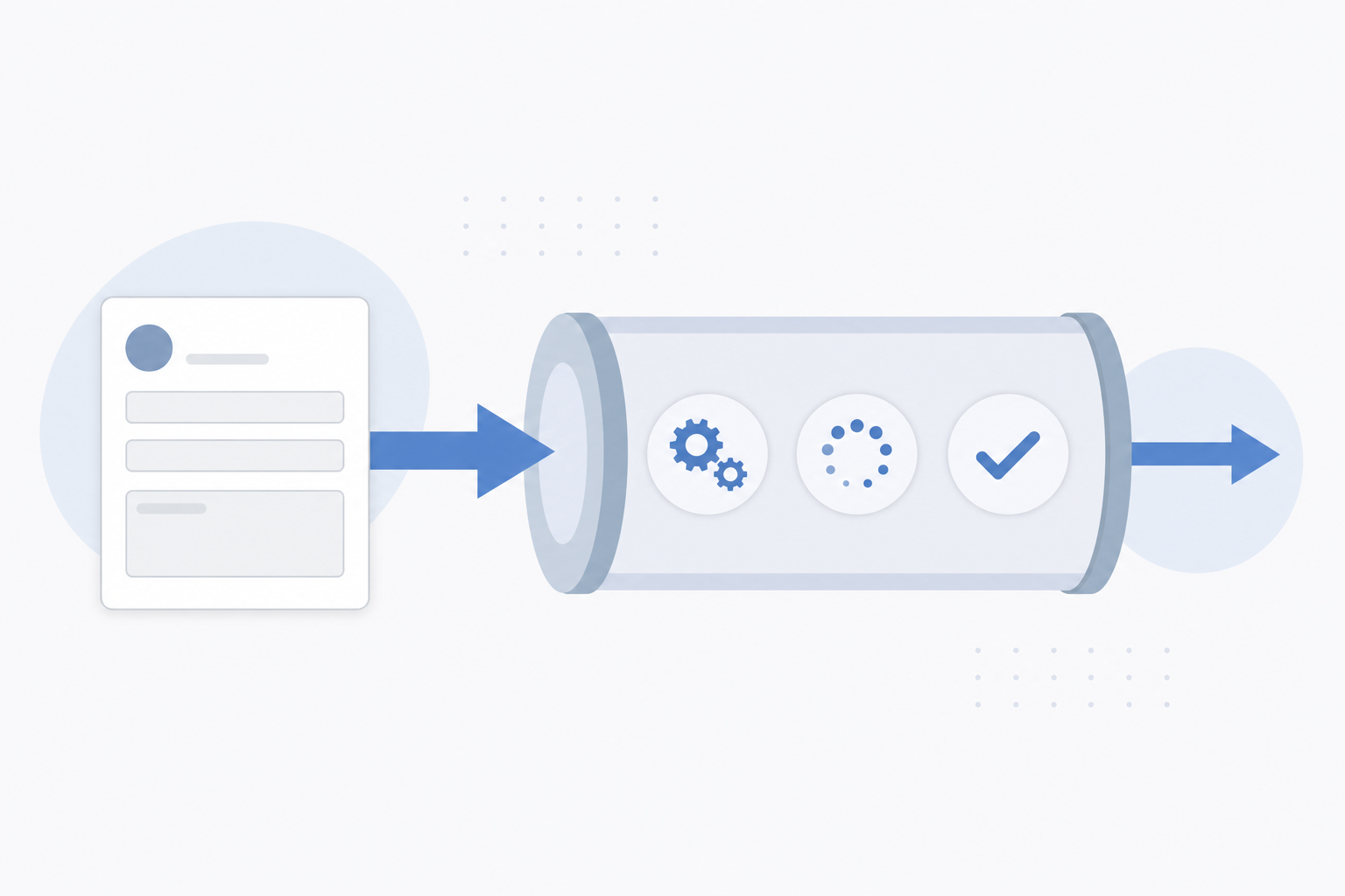 Flat illustration of a claim intake form flowing into an automated processing pipeline