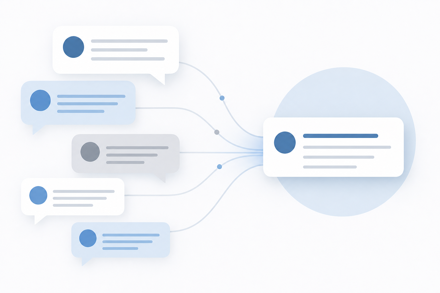Flat illustration of message bubbles condensing into a short summary card