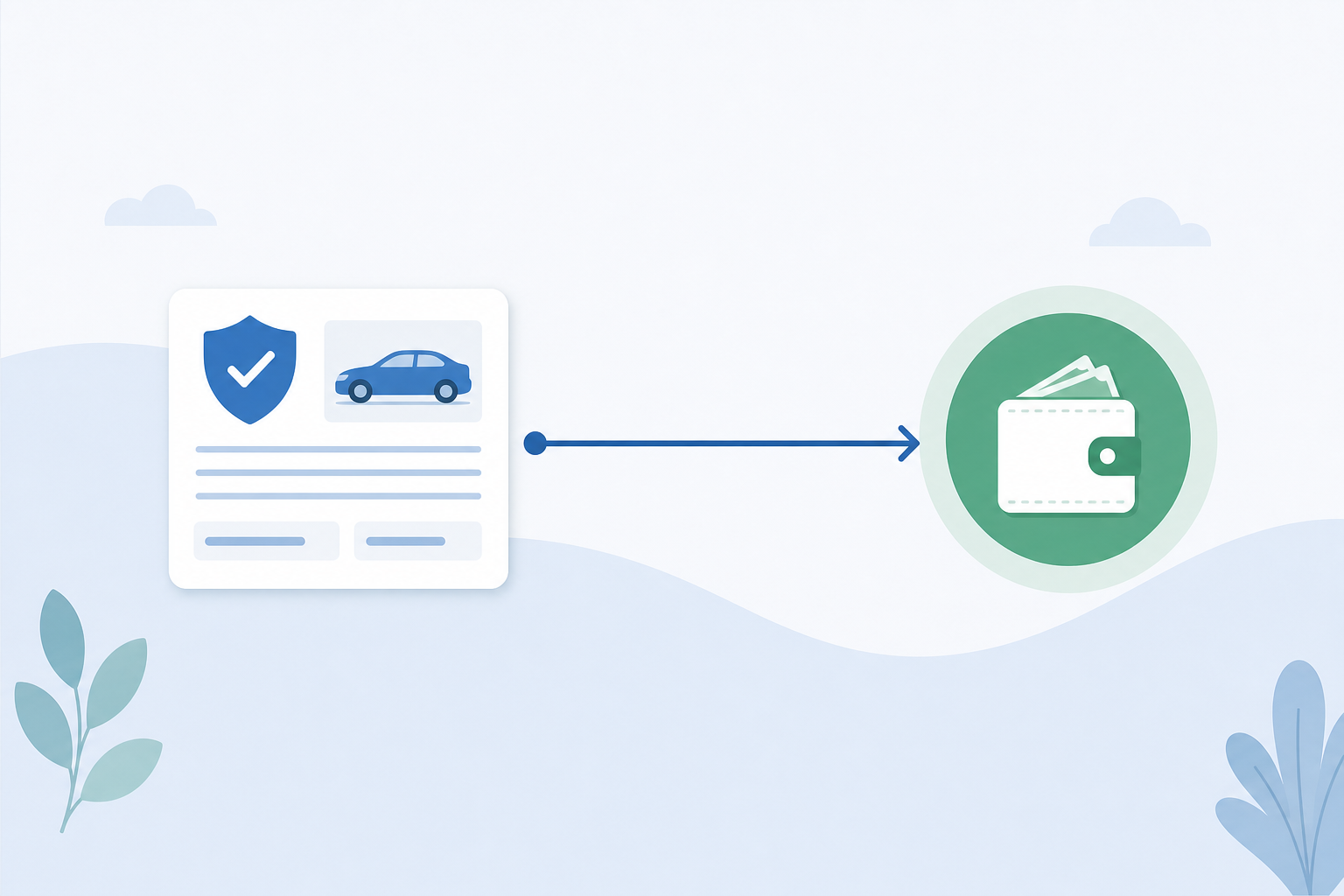 Flat illustration of a claim card moving straight through to a payment icon