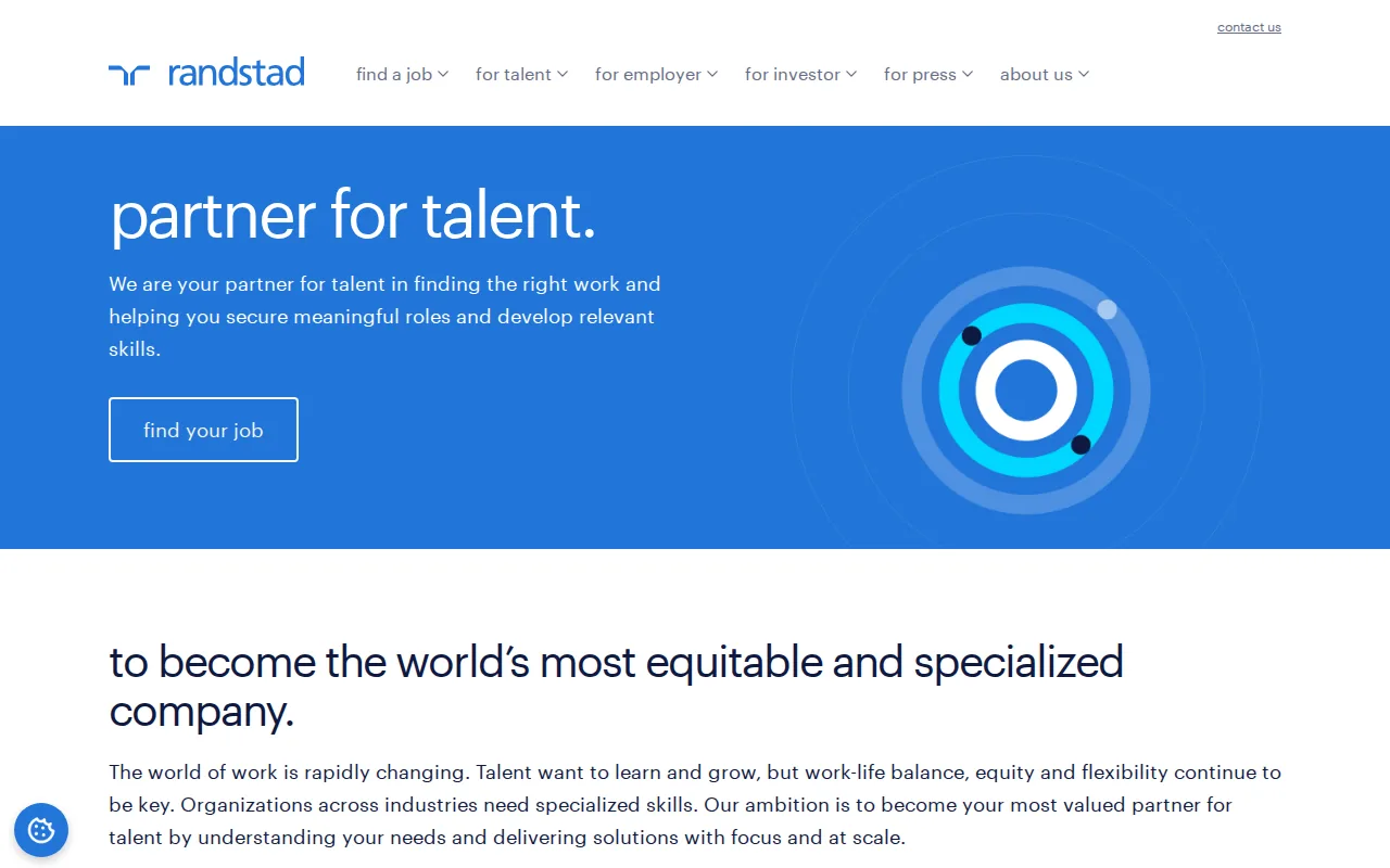 Screenshot of the Randstad website