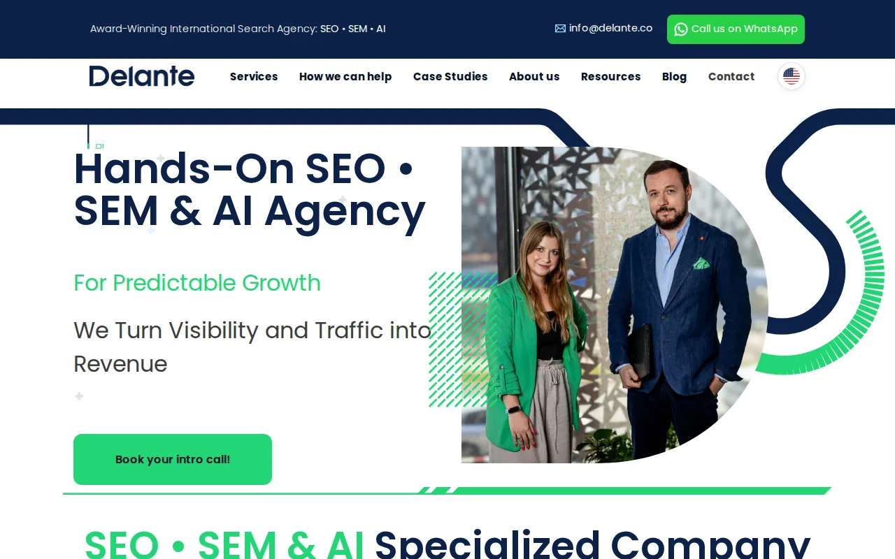Screenshot of the Delante website