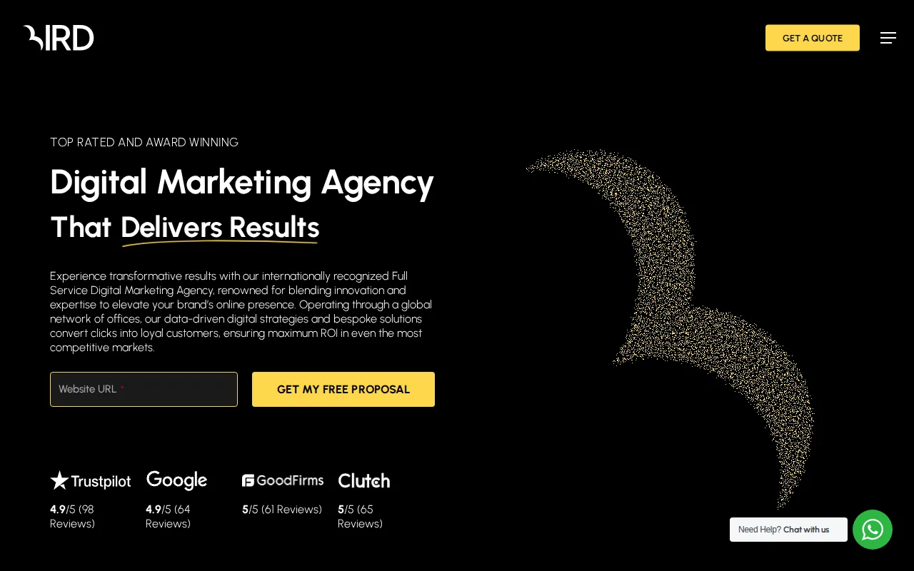Screenshot of the Bird Marketing website