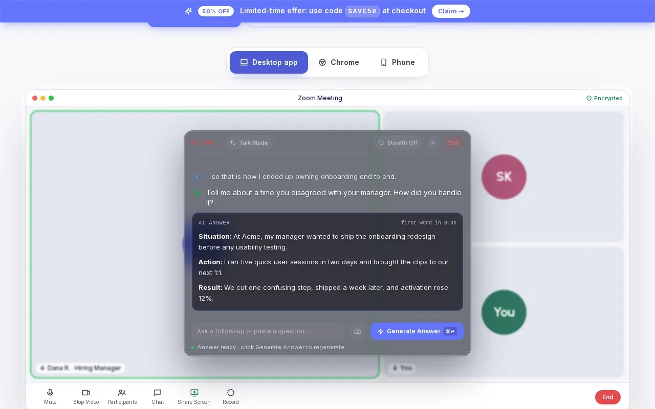 Screenshot of the Interview Sidekick website