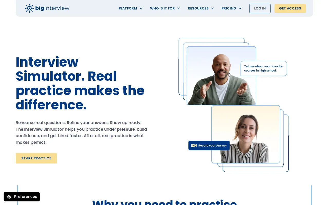 Screenshot of the Big Interview website
