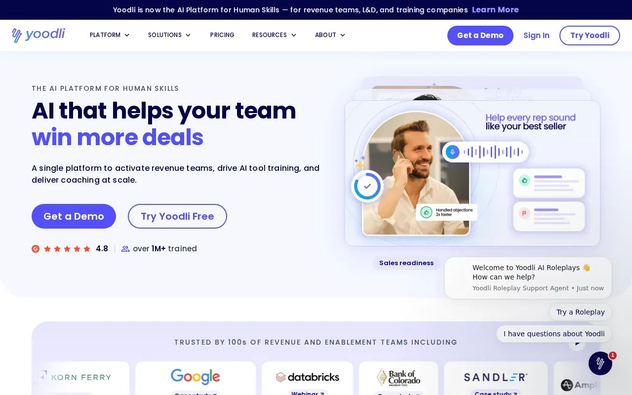 Screenshot of the Yoodli website