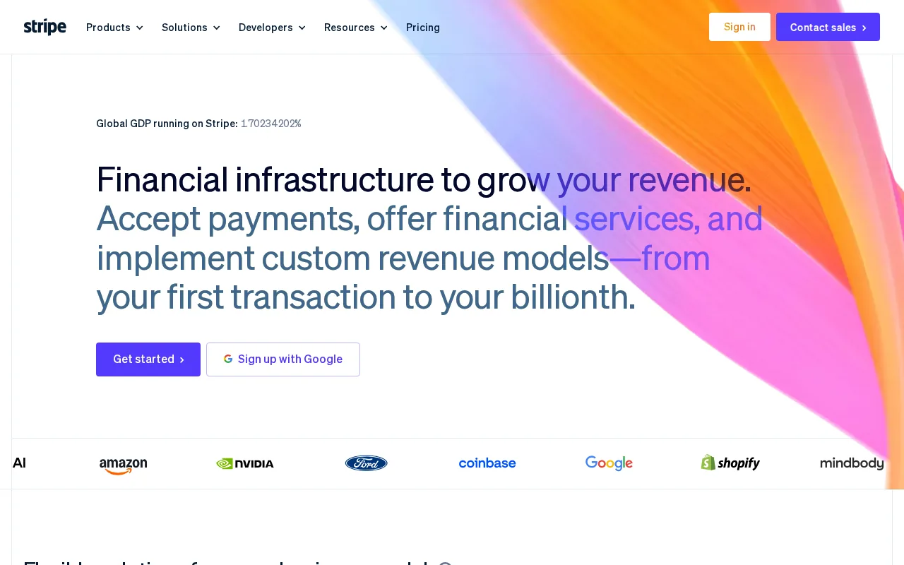 Screenshot of the Stripe website