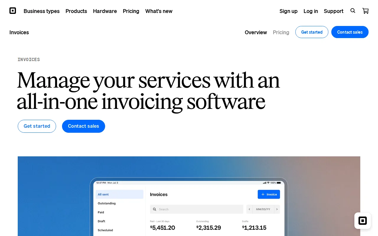Screenshot of the Square website