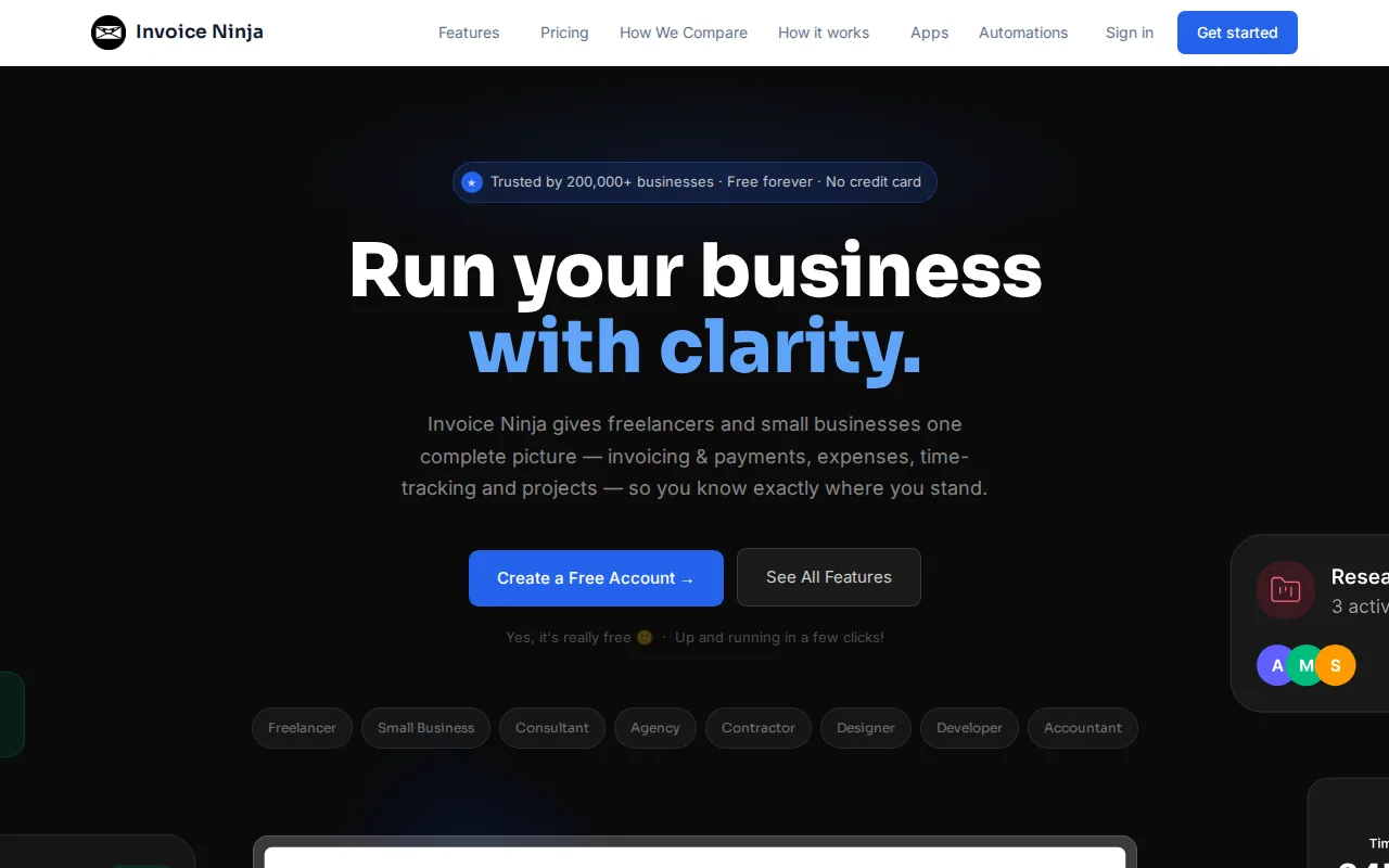 Screenshot of the Invoice Ninja website