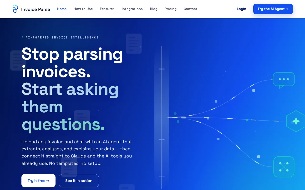 Screenshot of the Invoice Parse website