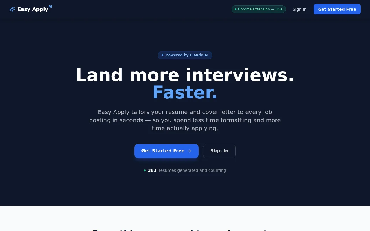 Screenshot of the Easy Apply for Roles That Closely Match Your Experience website