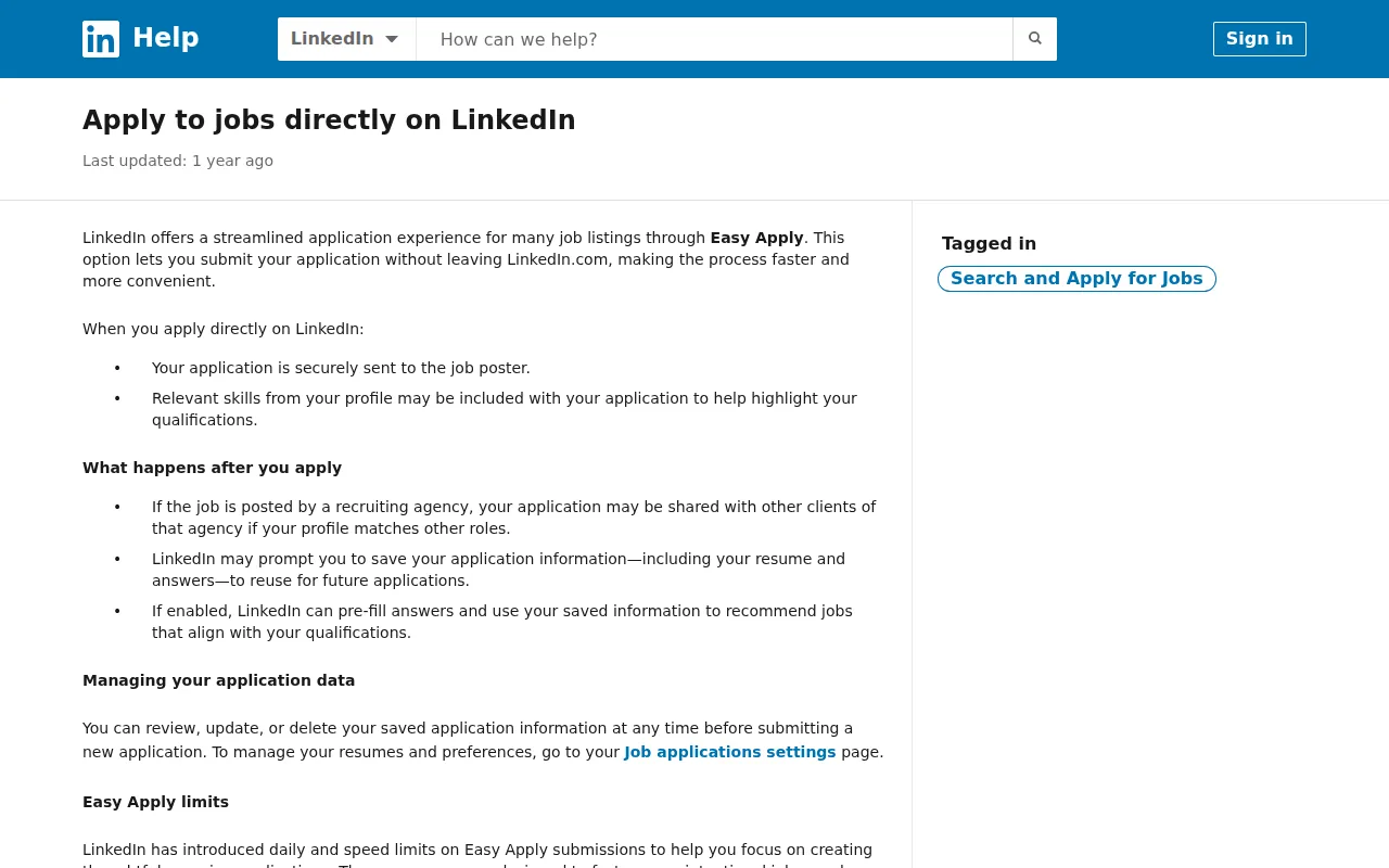 Screenshot of the Easy Apply When Your LinkedIn Profile Backs Up Your Resume website