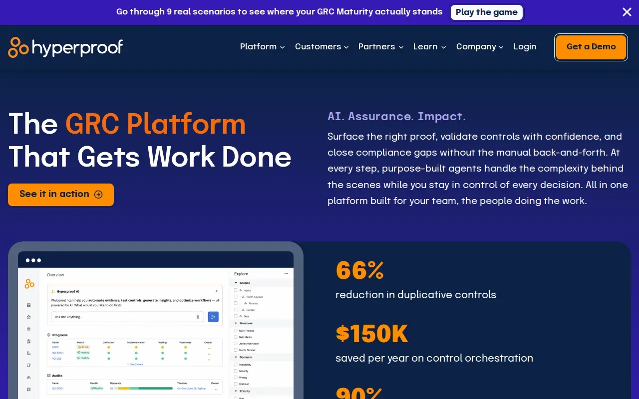 Screenshot of the Hyperproof website