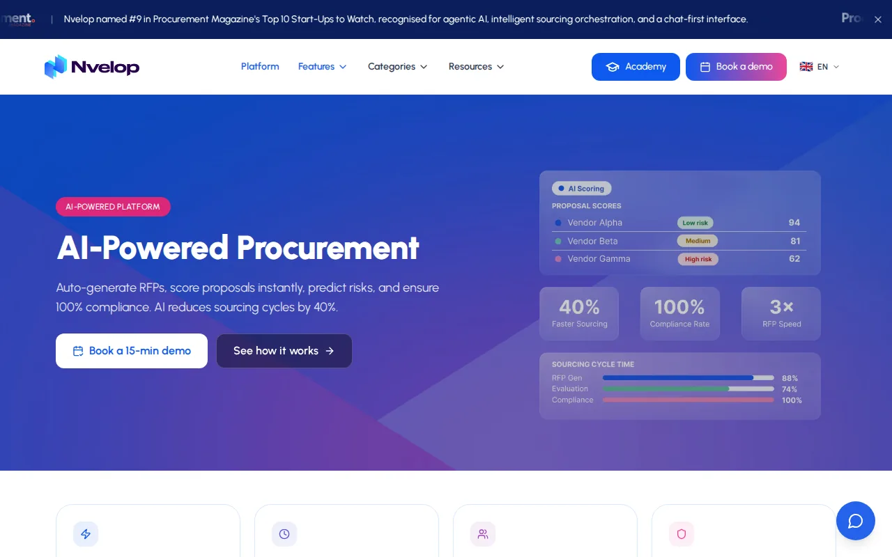 Screenshot of the Nvelop: Automated RFPs website