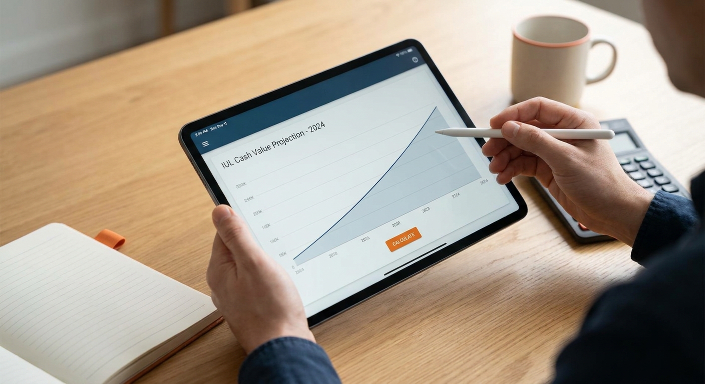 A photorealistic image related to iul-cash-value-growth-calculator-for-2024. Alt: iul-cash-value-growth-calculator-for-2024
