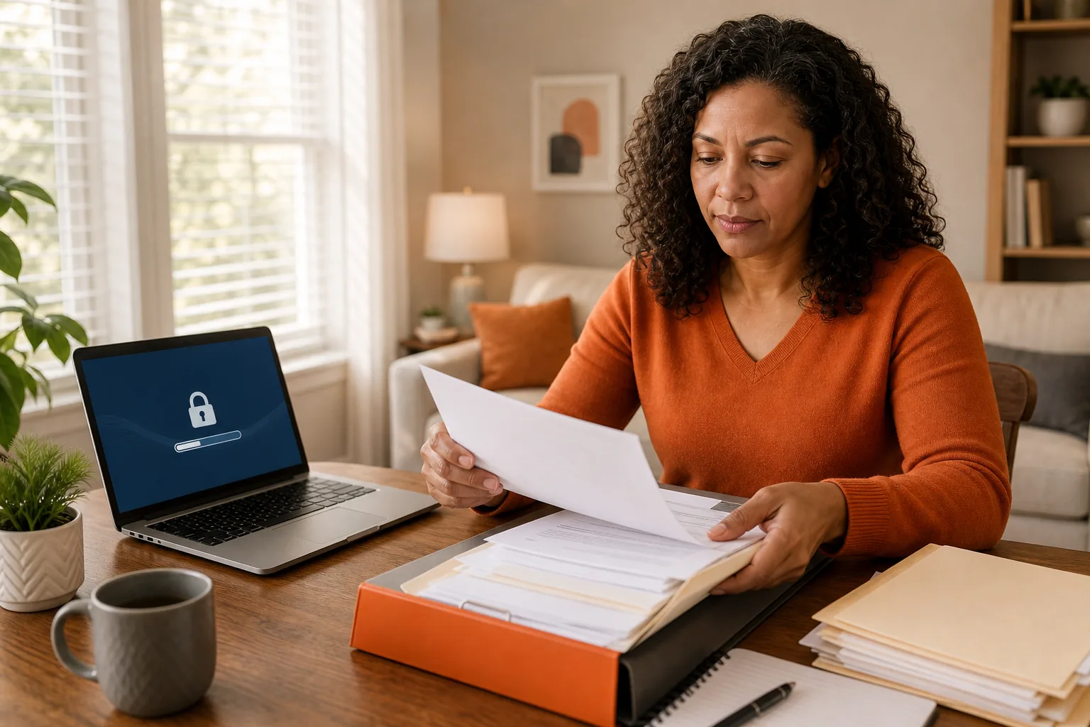 Policyholder saving surrender confirmation and organizing IUL paperwork.