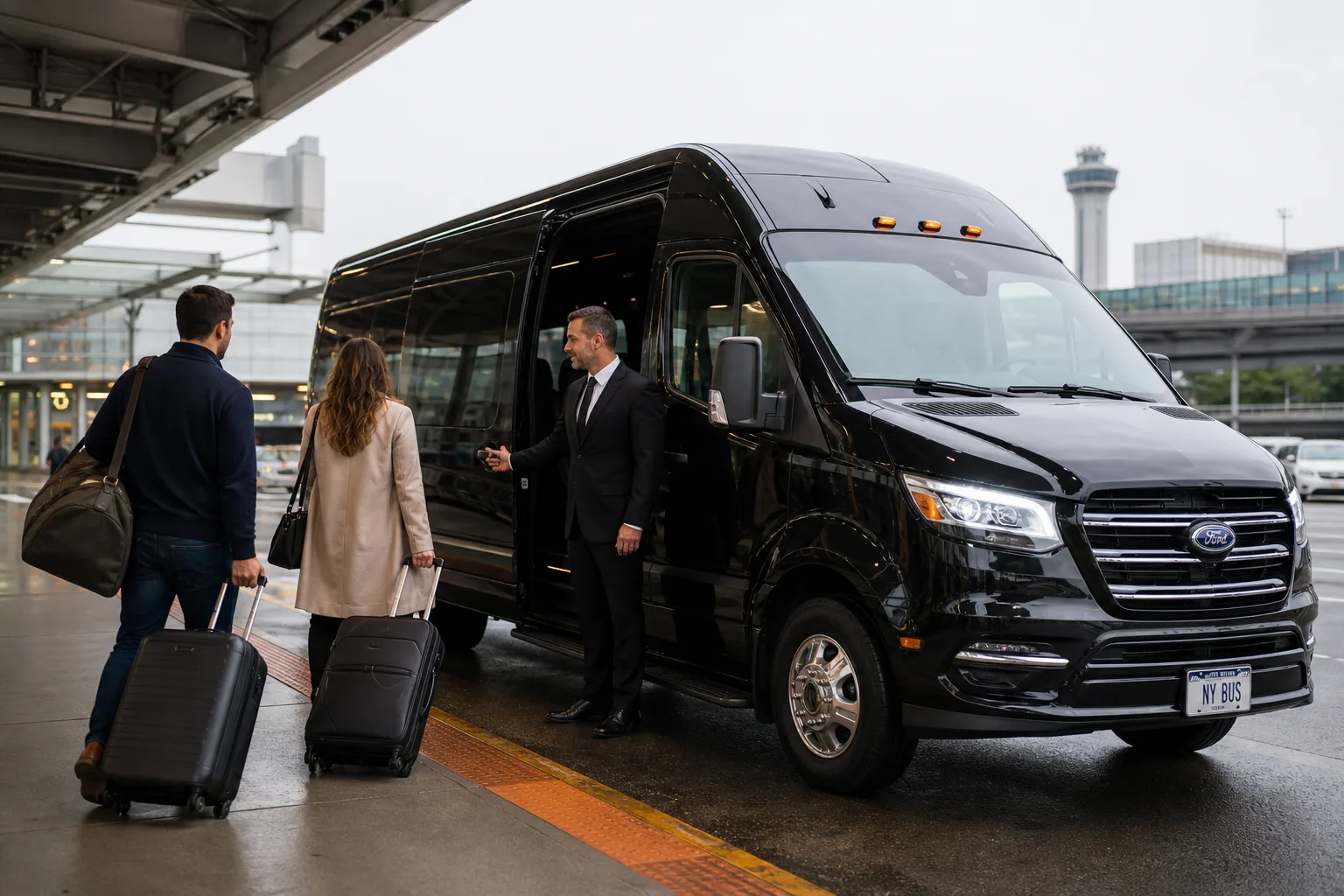 JFK airport shuttle service pickup with luggage and private van