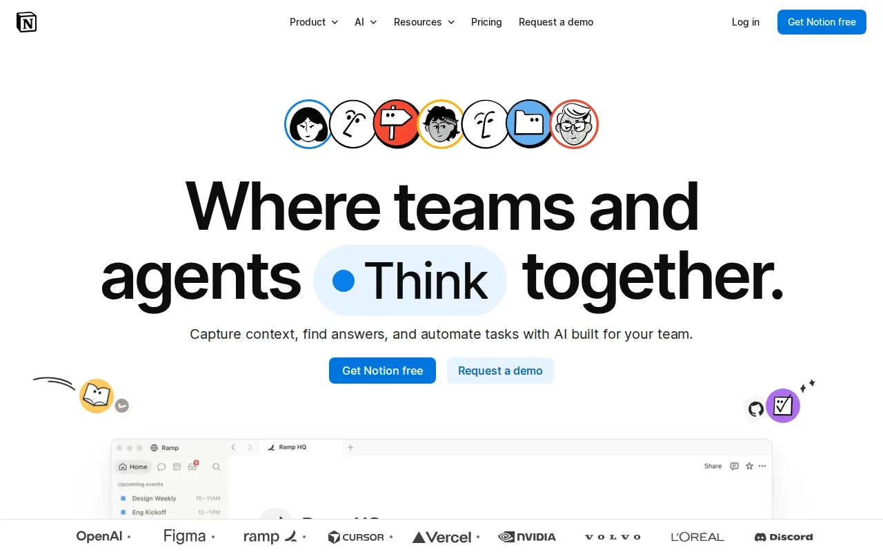 Screenshot of the Notion website