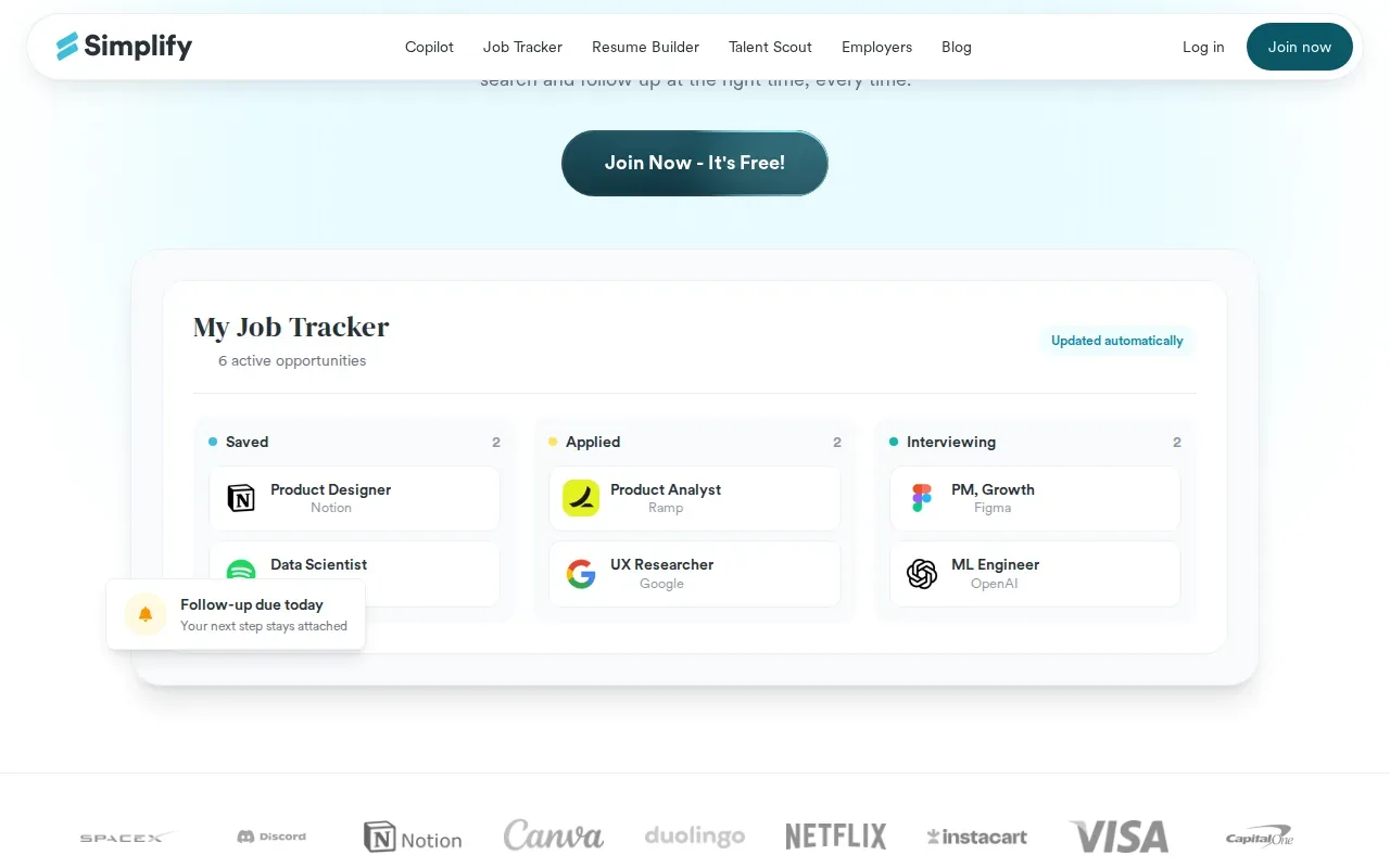 Screenshot of the Simplify website